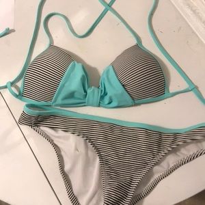 striped bathing suit set with turquoise details!